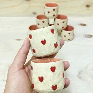 Espresso Cups - Ceramic Tumblers with Heart Design